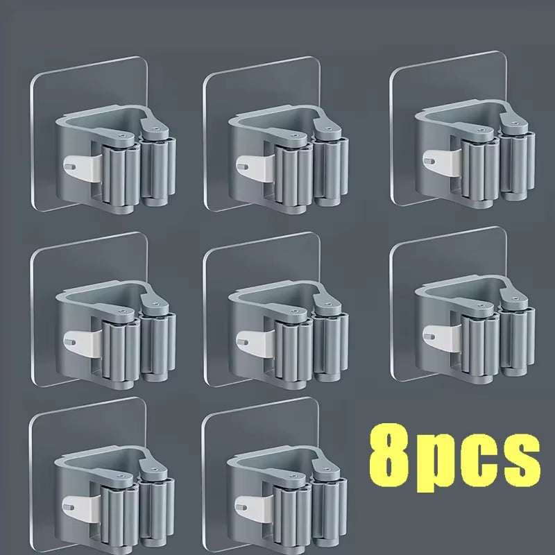 Mop Holder Self-Adhesive Broom Stand Wall Mounted Mop Support Sweeping Brush Hook Storage Organizer Bathroom Kitchen Accessories