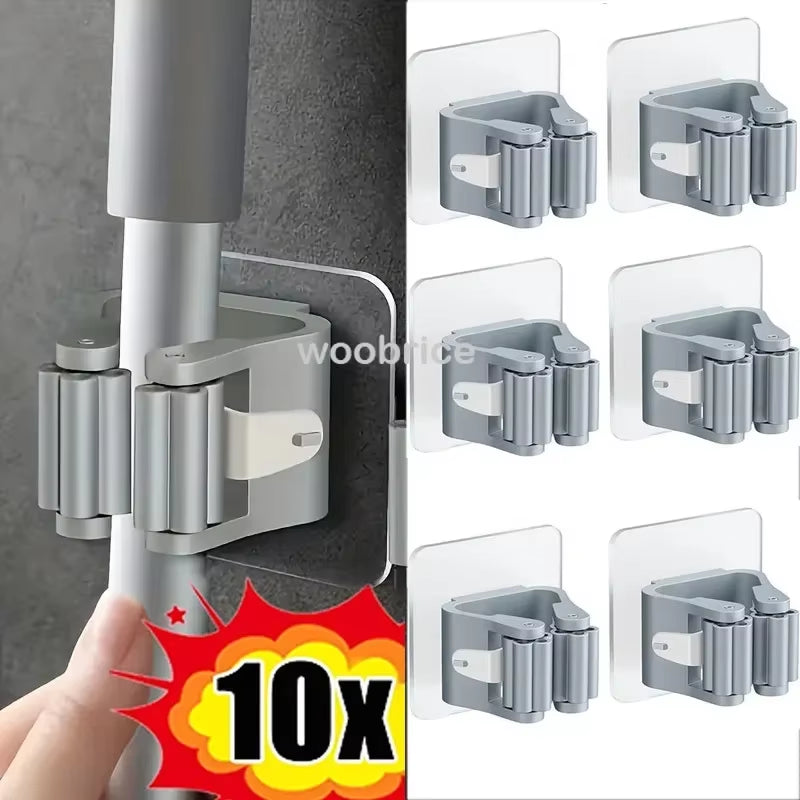 Mop Holder Self-Adhesive Broom Stand Wall Mounted Mop Support Sweeping Brush Hook Storage Organizer Bathroom Kitchen Accessories