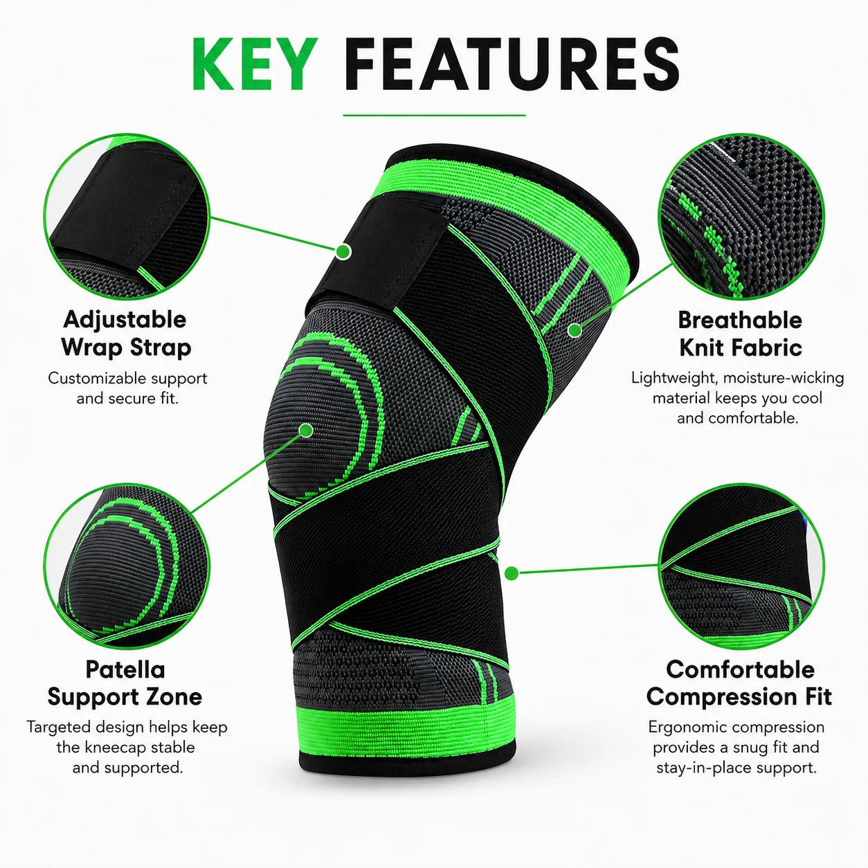 Adjustable Knee Brace Compression Sleeve with Strap Sports Knee Support for Running Cycling Gym Fitness Basketball S M L XL Gear