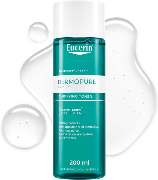 Eucerin DERMOPURE CLINICAL Purifying Face Toner with Salicylic Acid (BHA), AHA & PHA for Blemish & Acne-Prone Skin, Suitable for Sensitive Skin, 200ml (Packing may vary)