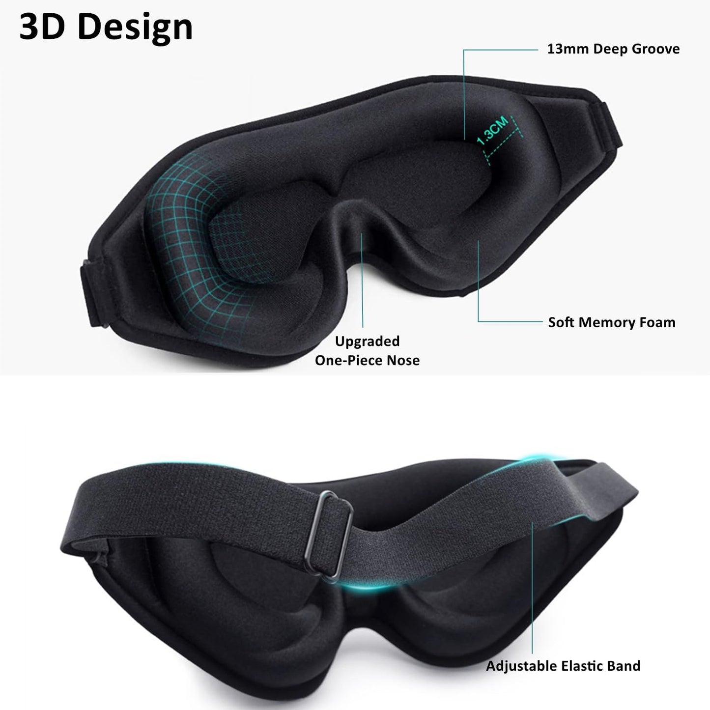 3D Contoured Sleep Mask 100% Light Blocking Eye Mask Ultra-Soft Skin-Friendly Material Breathable Eye Cover for Rest Travel Yoga