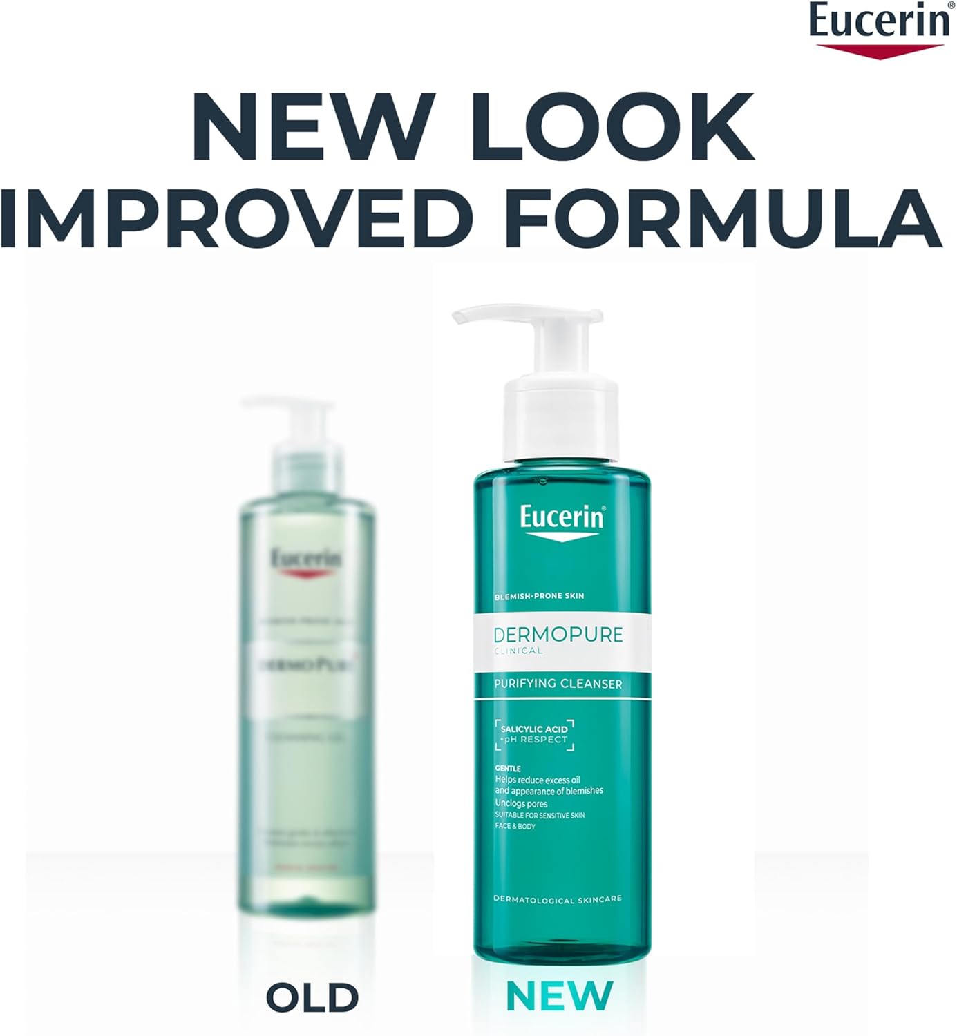 Eucerin DermoPurifyer Cleansing Gel for Blemish & Acne-Prone Skin, Removes Excess Sebum, Dirt and Makeup, Fragrance-Free, Soap-Free, 400ml