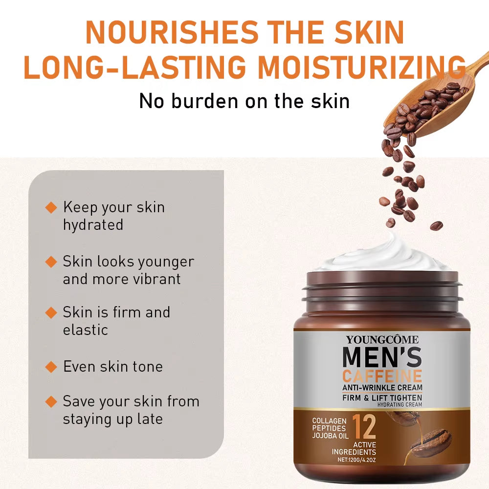 Caffeine Anti-Wrinkle Cream for Men Remove Face & Neck Wrinkles Firming Moisturizing Skin Retinol Face Cream Facial Treatment