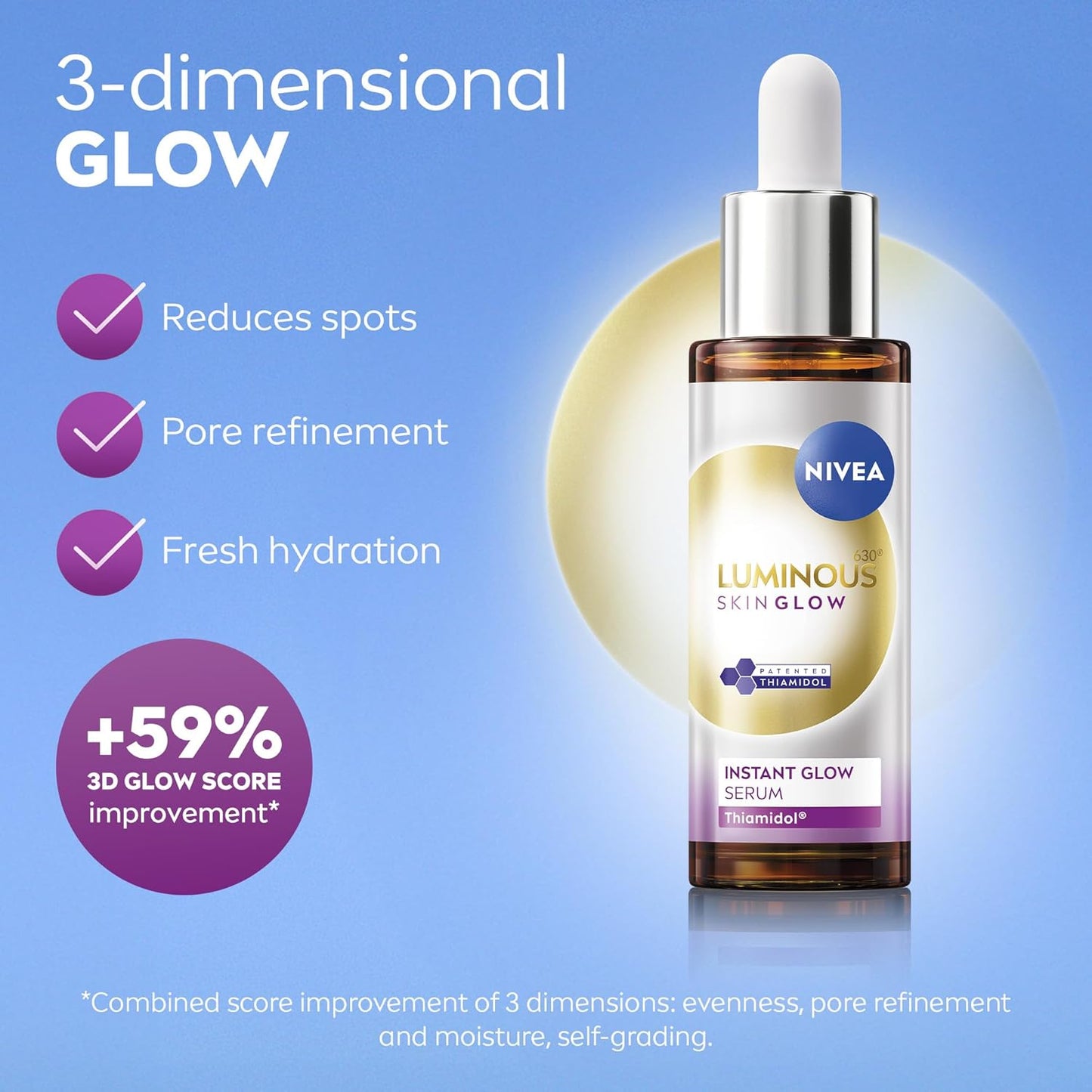 NIVEA LUMINOUS630 Instant Glow Face Serum, Dark Marks Reduction, Pore Refiner, Skin Hydration, 30ml
