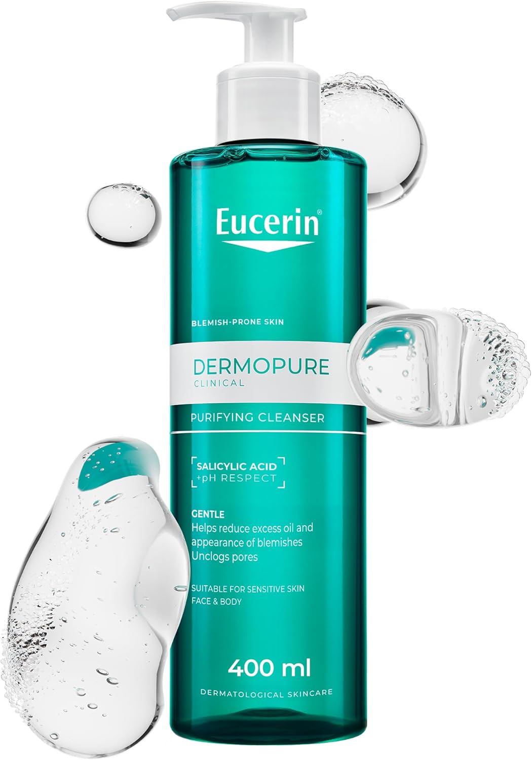 Eucerin DermoPurifyer Cleansing Gel for Blemish & Acne-Prone Skin, Removes Excess Sebum, Dirt and Makeup, Fragrance-Free, Soap-Free, 400ml