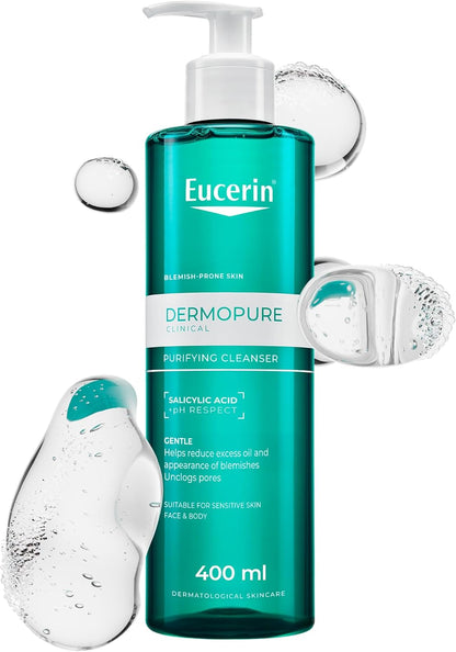 Eucerin DermoPurifyer Cleansing Gel for Blemish & Acne-Prone Skin, Removes Excess Sebum, Dirt and Makeup, Fragrance-Free, Soap-Free, 400ml