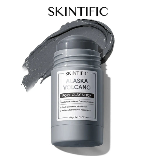 SKINTIFIC Alaska Volcano Pore Clay Stick Cleansing Blackhead Remover Face Mask Stick with Natural Clay Gentle Exfoliating Smoothing Skin Non-Drying Skincare