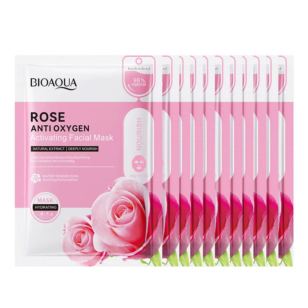 12Pc Rose Flower Extract Face Mask Korean Sheet Mask Moisturizing Mask Nourishing Skincare Facial Korean Fresh Product