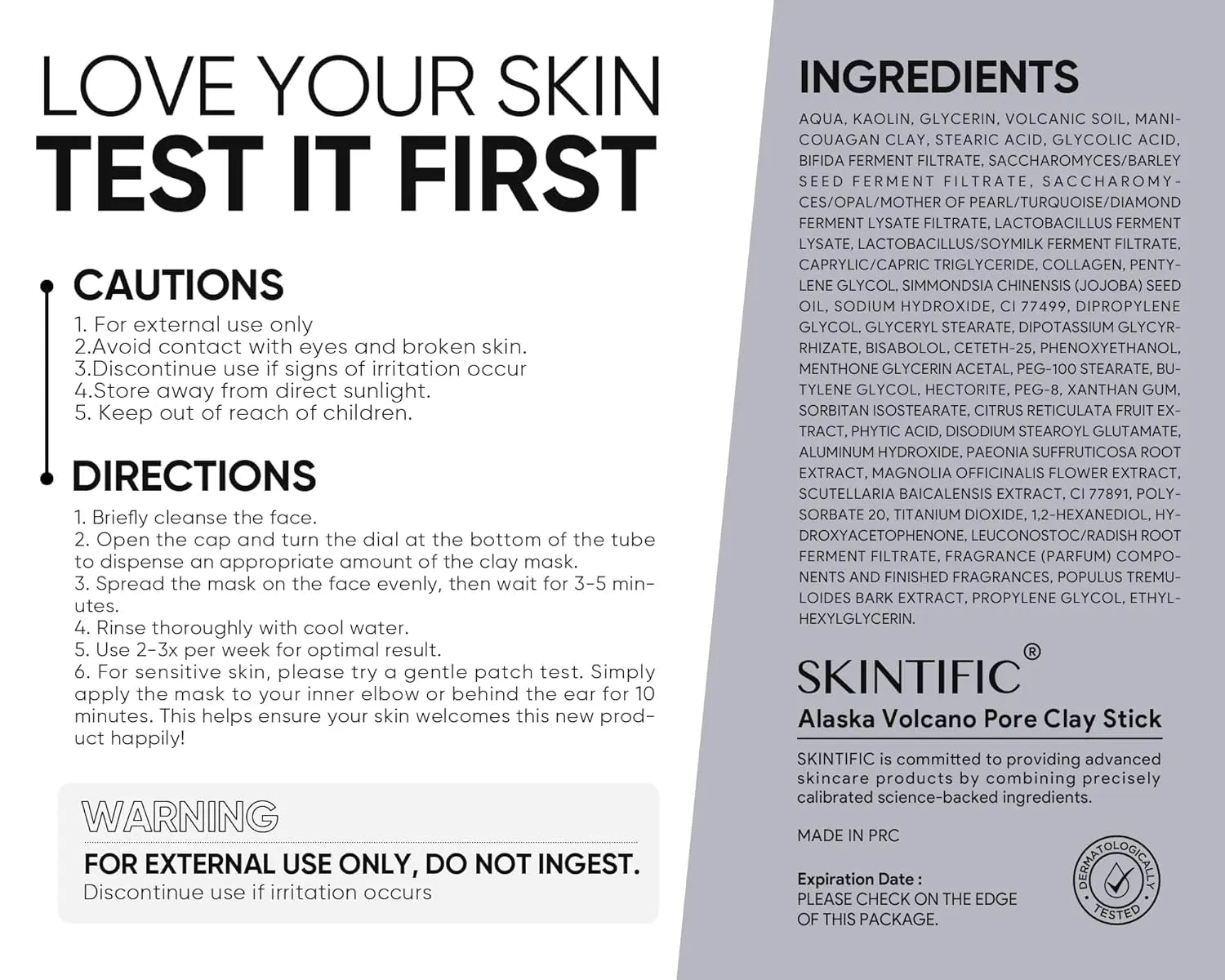 SKINTIFIC Alaska Volcano Pore Clay Stick Cleansing Blackhead Remover Face Mask Stick with Natural Clay Gentle Exfoliating Smoothing Skin Non-Drying Skincare