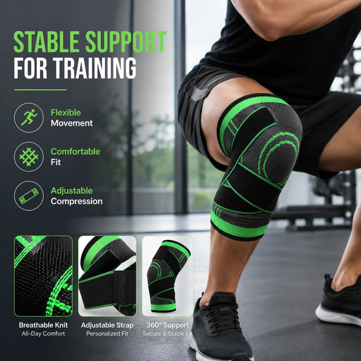 Adjustable Knee Brace Compression Sleeve with Strap Sports Knee Support for Running Cycling Gym Fitness Basketball S M L XL Gear