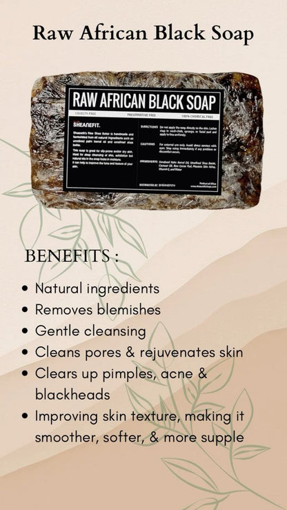 100G AFRICAN BLACK SOAP Shea Butter Bar Moisturizing Acne Treatment Cleanser for Clear Skin Care Deep Cleaning Glowing
